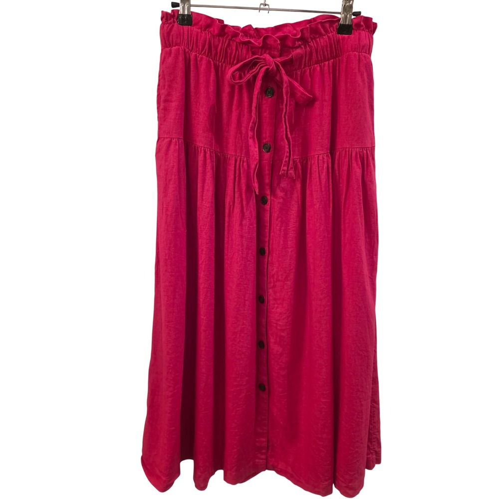 Universal Thread Pink Linen Blend Midi Skirt Sz‎ S Button Front Boho Cottagecore